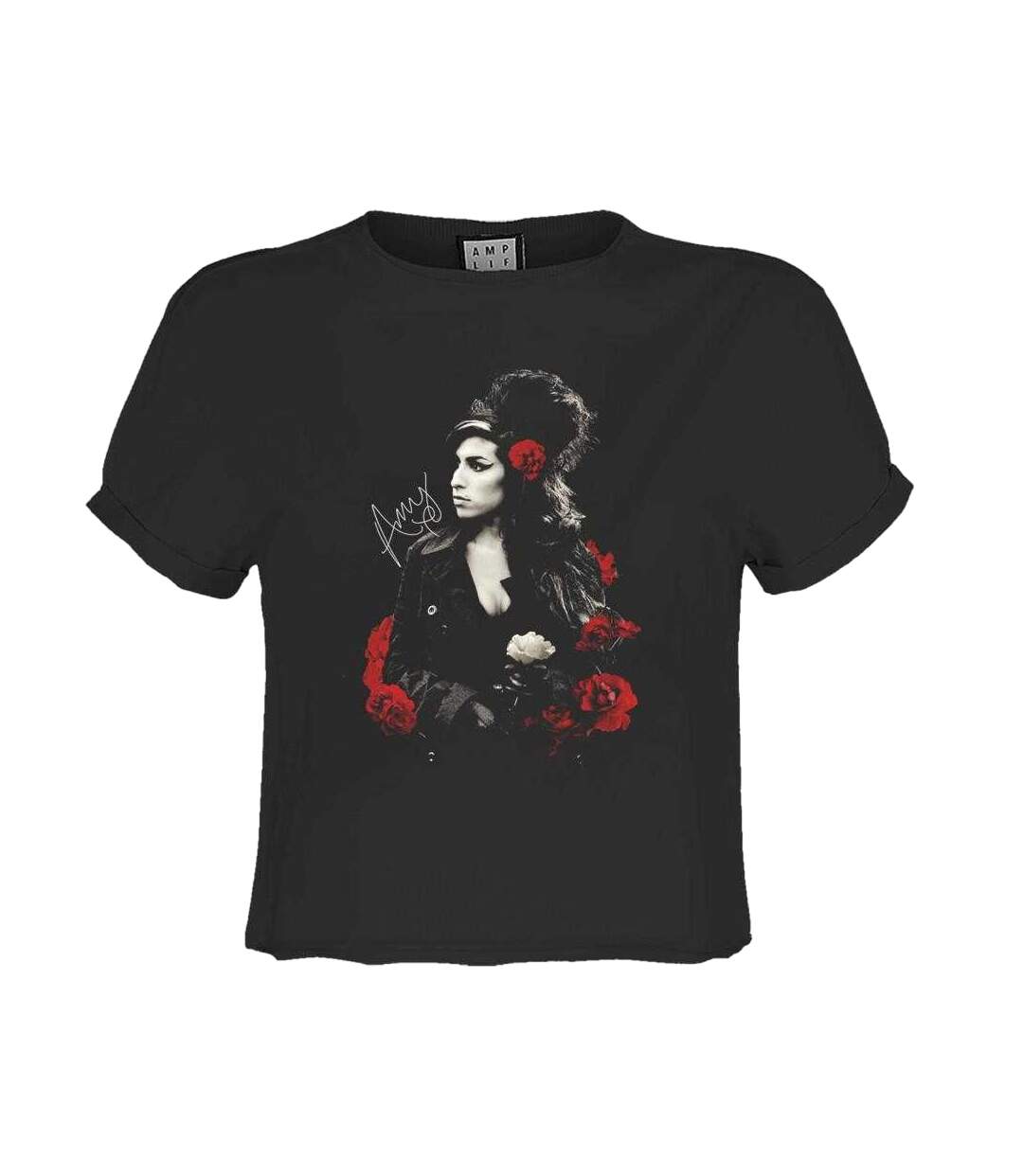 Womens/ladies Poses With Roses Amy Winehouse Crop T-shirt Charcoal Amplified-1