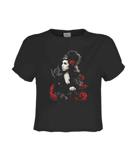 Womens/ladies Poses With Roses Amy Winehouse Crop T-shirt Charcoal Amplified