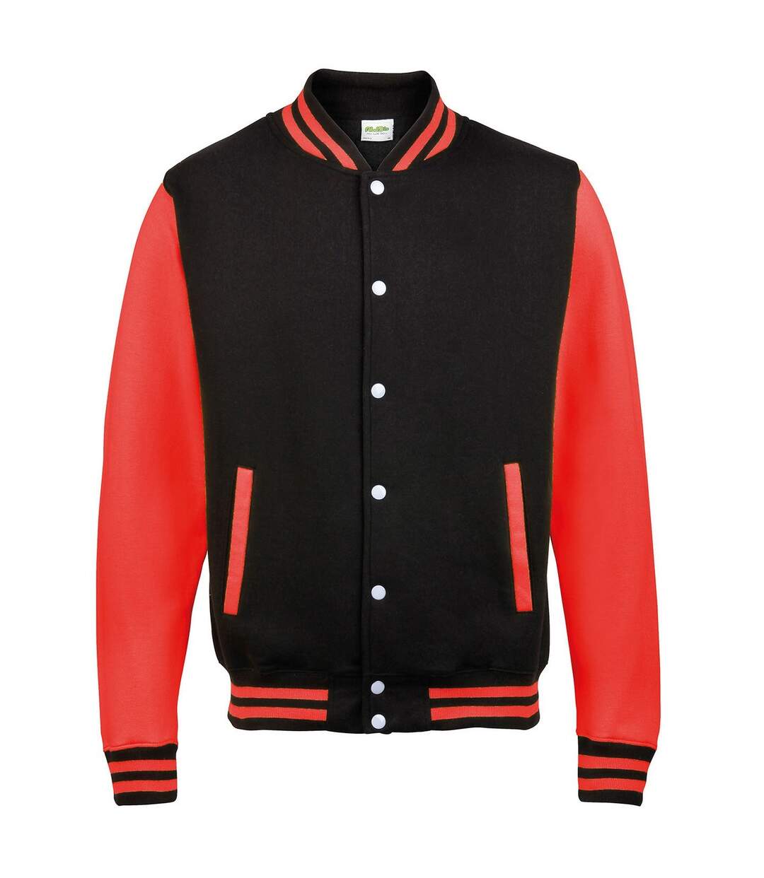 Unisex adult varsity jacket jet black/fire red Awdis-1