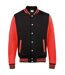 Unisex adult varsity jacket jet black/fire red Awdis-1