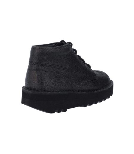 Womens/ladies Kick Hi Glitter Leather Stack Heel Boots Black Kickers