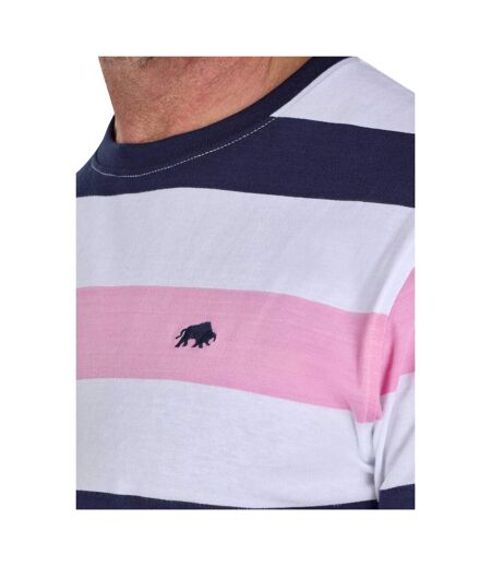 T-shirt Motif/style Rayures Contrastées Homme Blanc Bleu Marine Rose Raging Bull