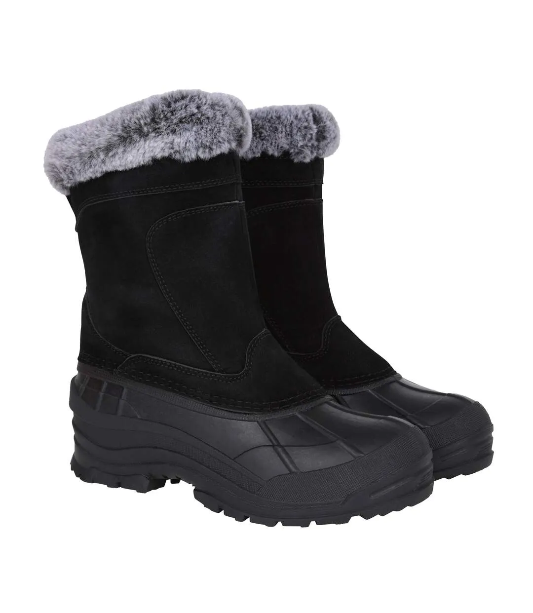 Womens/ladies Snowdrift Suede Faux Fur Lined Snow Boots Black Mountain Warehouse-1