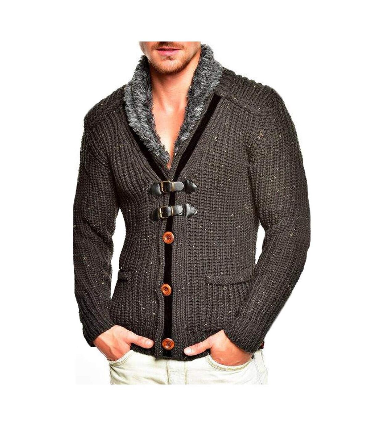 Cardigan veste pour homme Veste T418 gris fonce