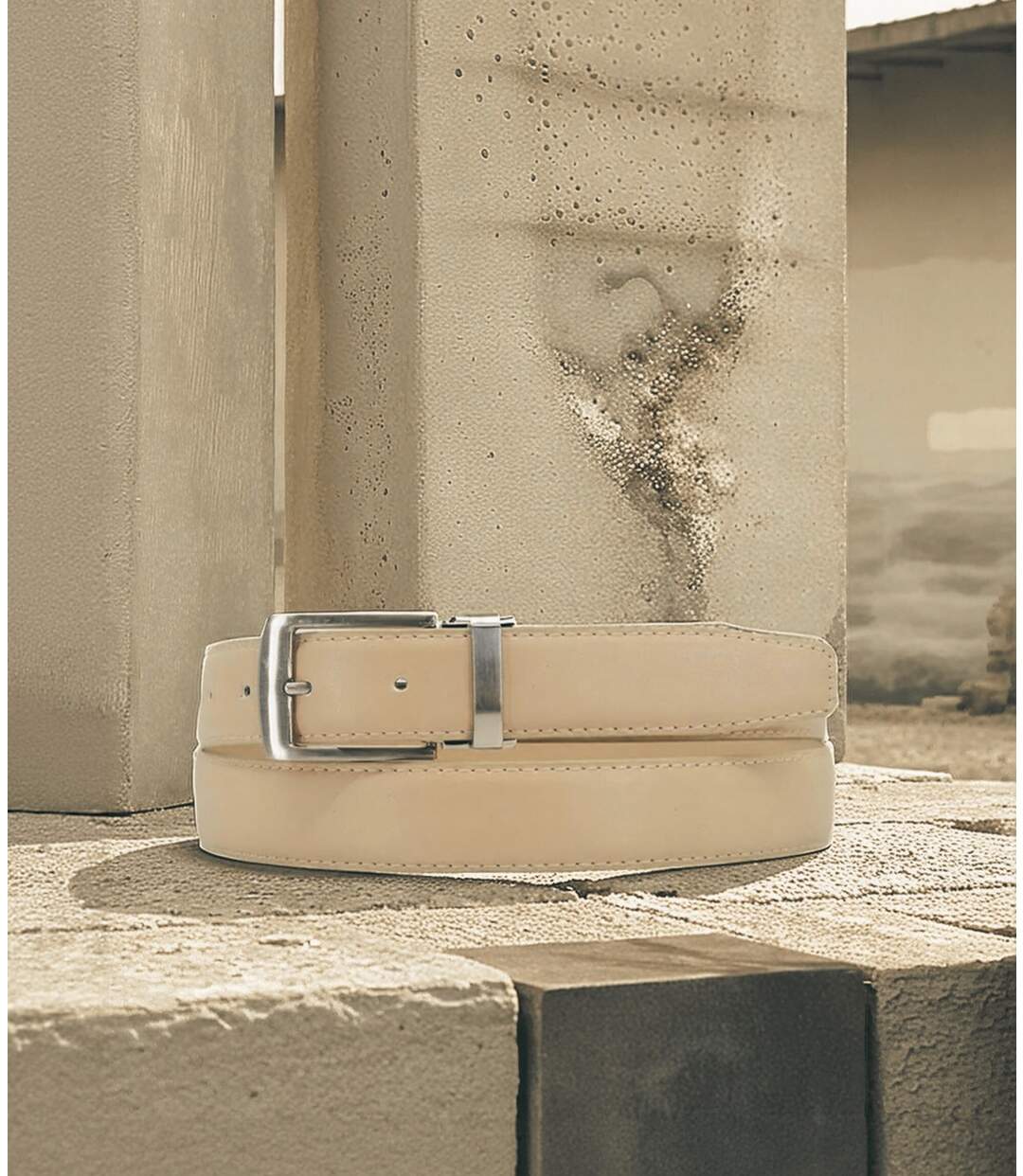 Ceinture homme ajustable en croute de cuir beige - boucle chromée, taille unique 120 cm (jusqu'à  44/46)-3