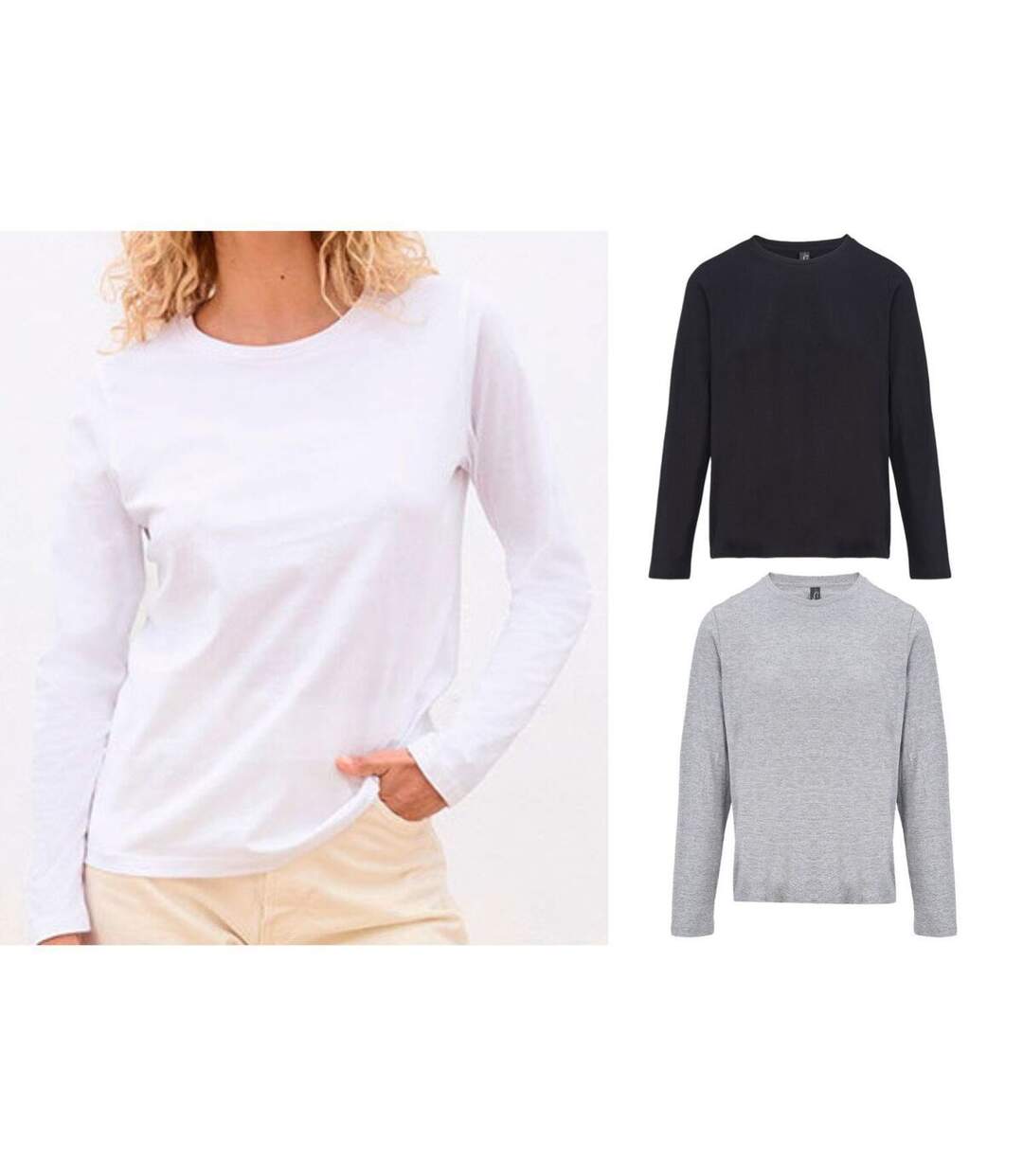 Lot 3 T-shirts manches longues FEMME - 04443 - noir gris et blanc-1