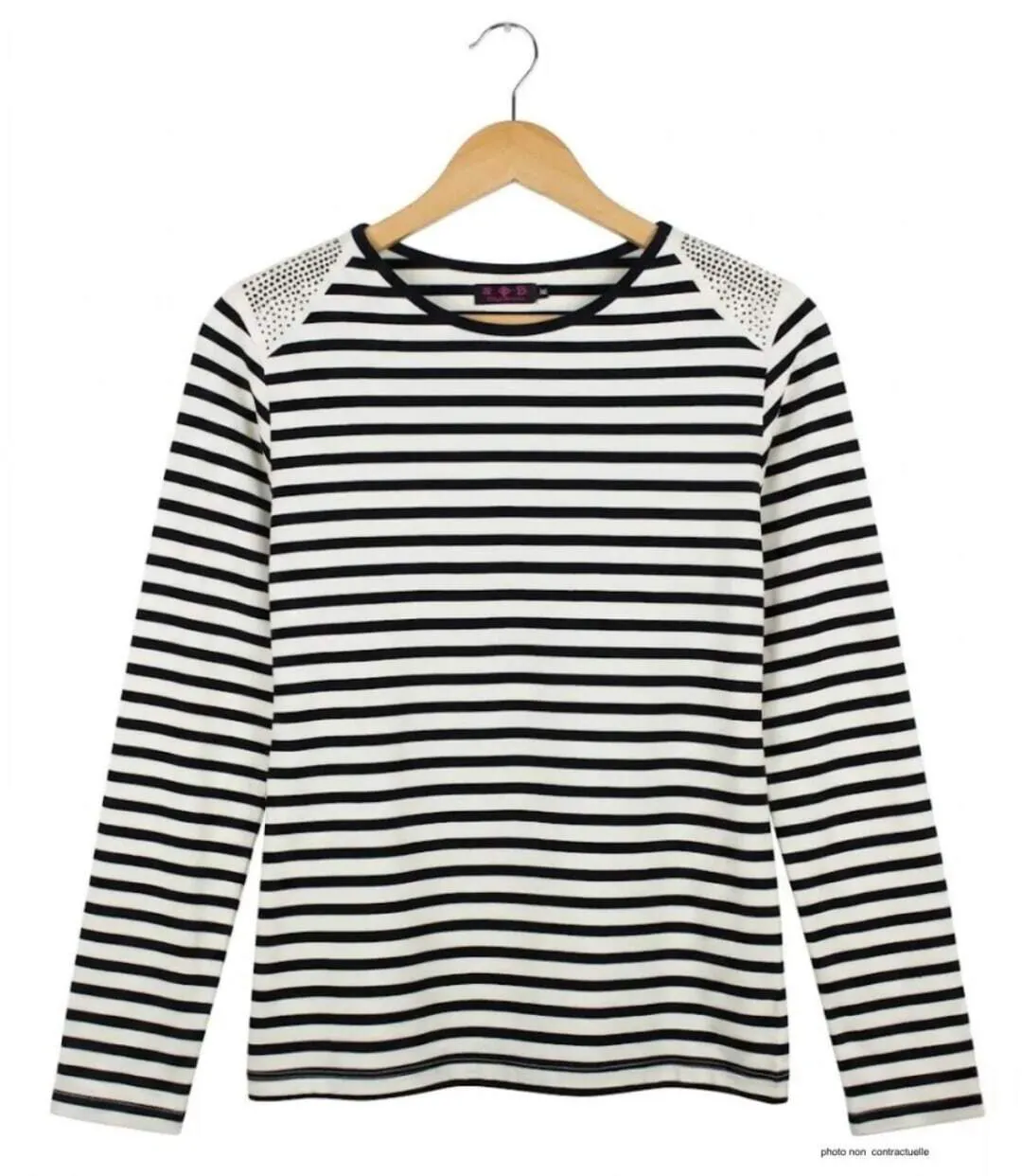 MAYFLOWER - TF190E - Tee-shirt femme manches longues rayé avec clous fantaisie-2