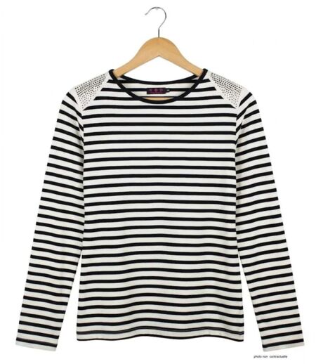MAYFLOWER - TF190E - Tee-shirt femme manches longues rayé avec clous fantaisie