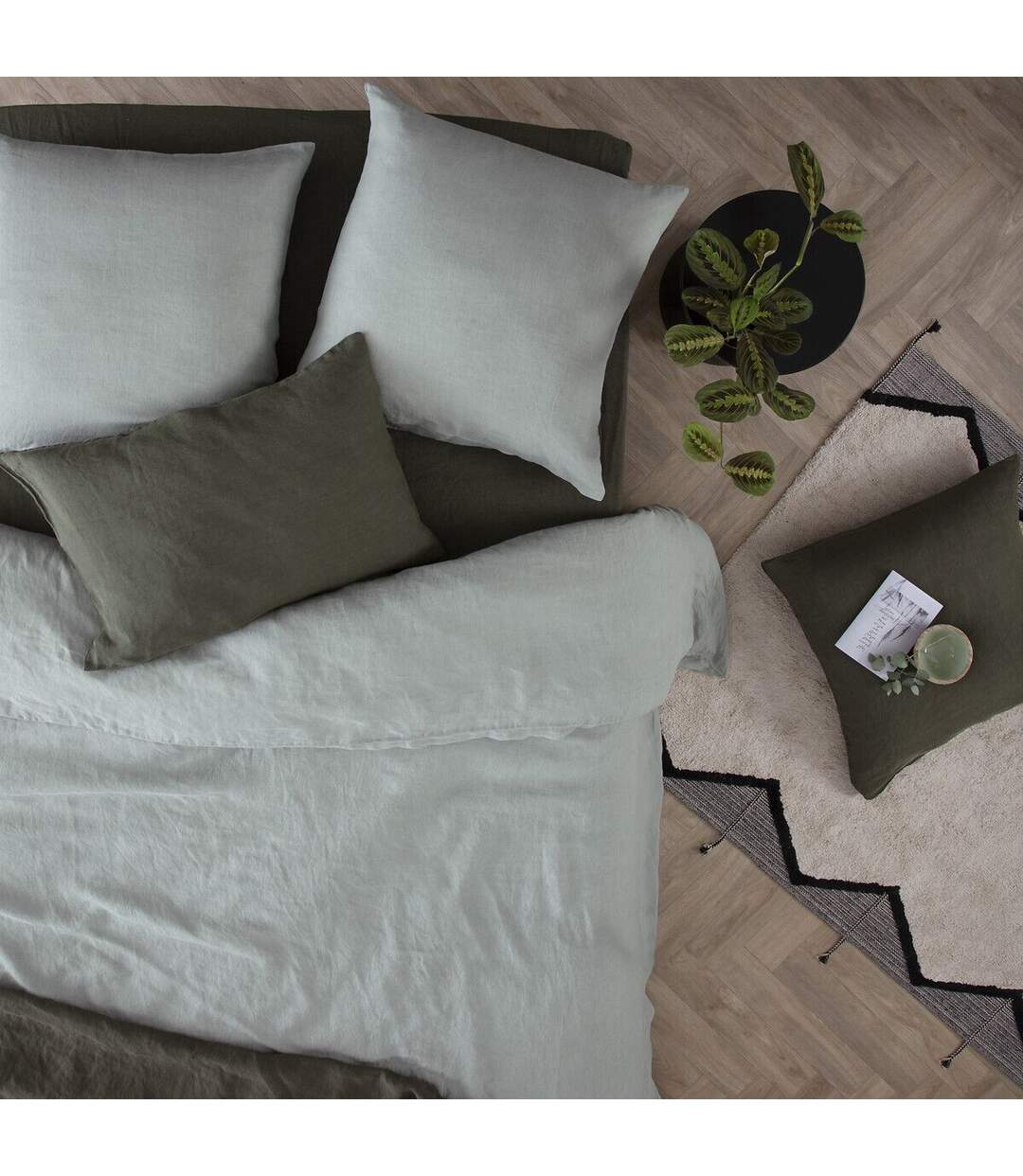 Drap Housse en Lin Adorable 160x200cm Vert Kaki-5
