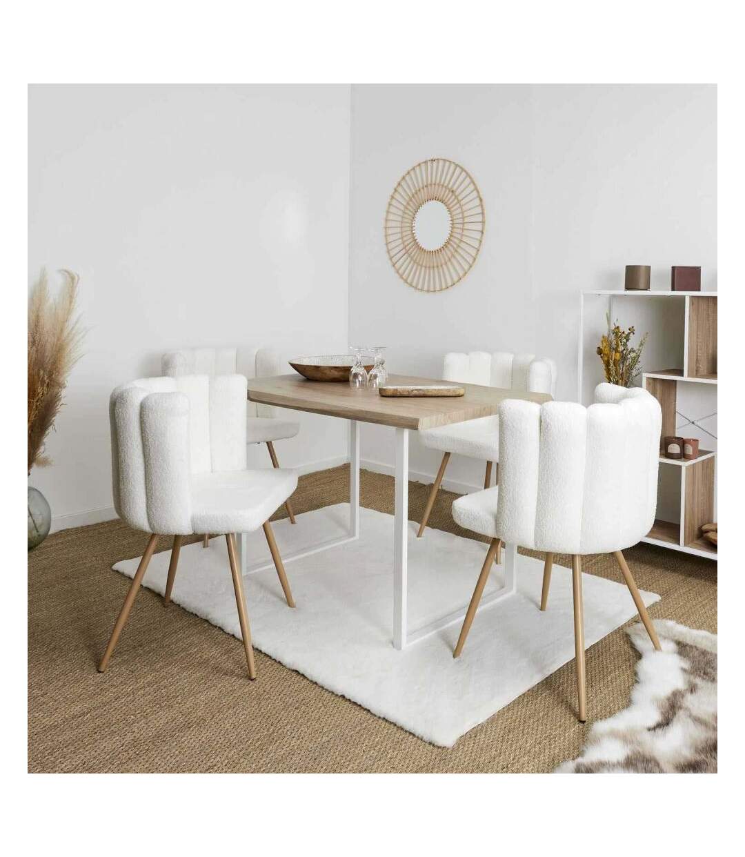 Chaise assise en tissu bouclette blanc Ariel-2