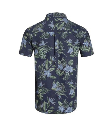 Mens faraway leafy floral organic cotton shirt navy Weird Fish