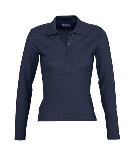 SOLS Womens/Ladies Podium Long Sleeve Pique Cotton Polo Shirt (Navy) - UTPC330