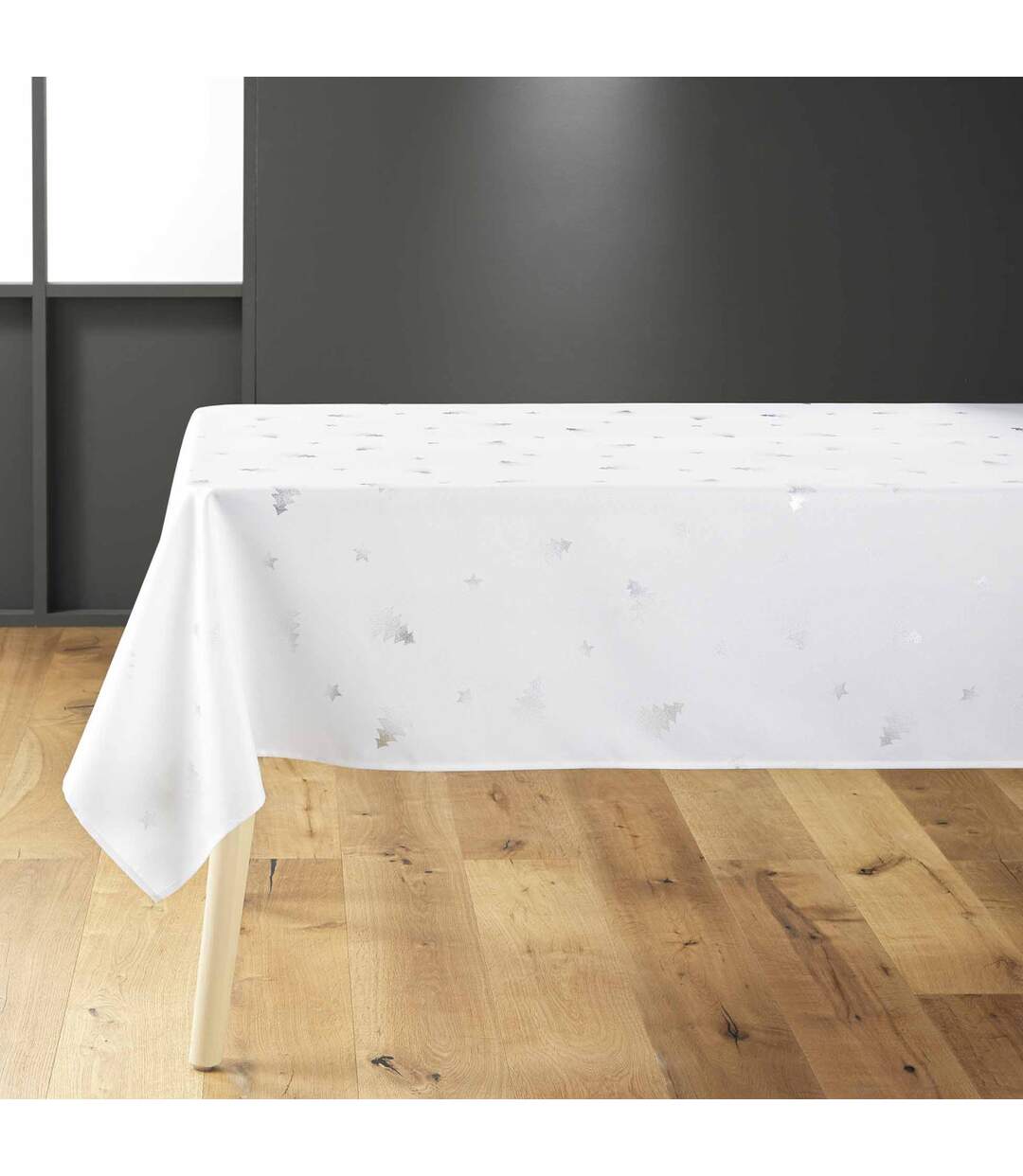 Nappe à Motifs Sapin 150x300cm Blanc & Argent-1