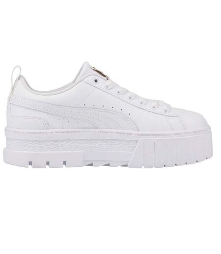 Womens/ladies Mayze Leather Platform Trainers White Puma