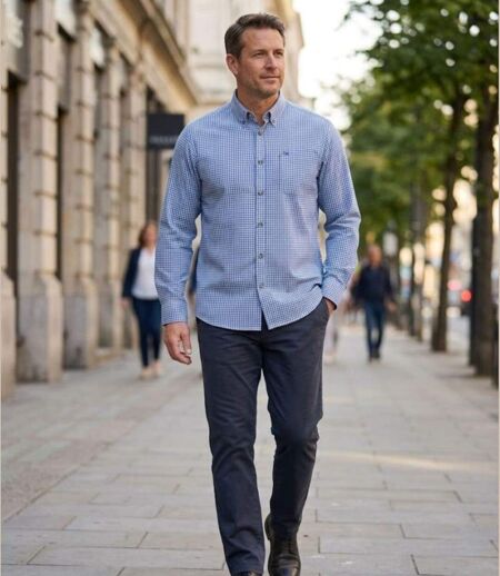 CHALLENGER TABOU1 — Chemise à carreaux manches longues bleu et gris : chaleur et coupe confort