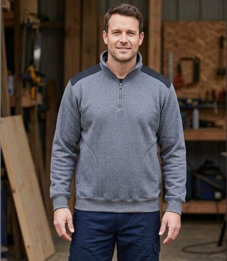 CHALLENGER PIERRO1 — Sweat molleton col camionneur zippé gris : chaleur et résistance optimale