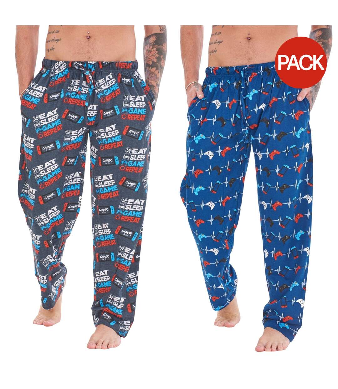 Pack Of 2  Mens Game For Life Game Controller Lounge Pants  Blue Grey Keanu-2