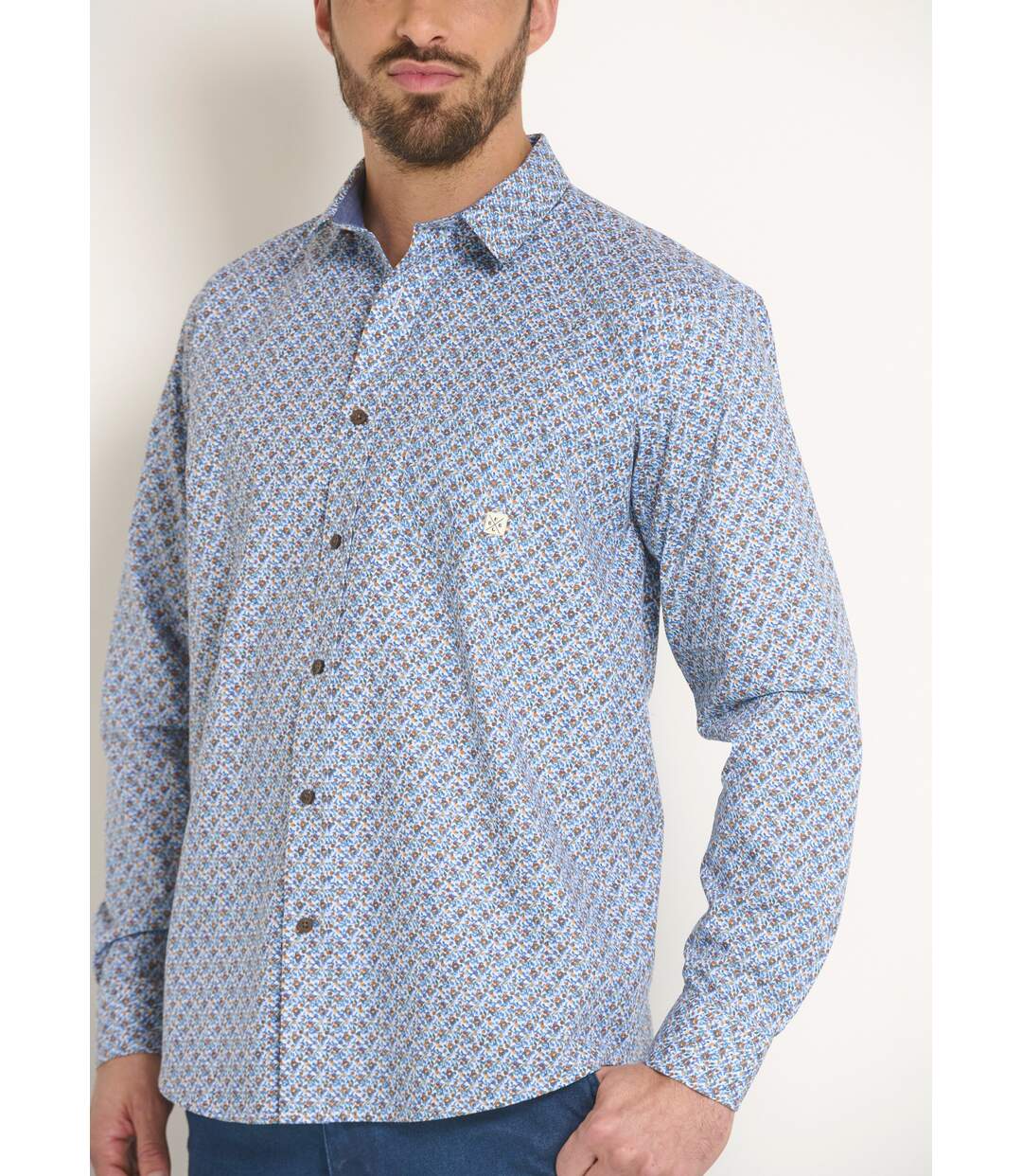 Chemise coton micro motif manches longues-4