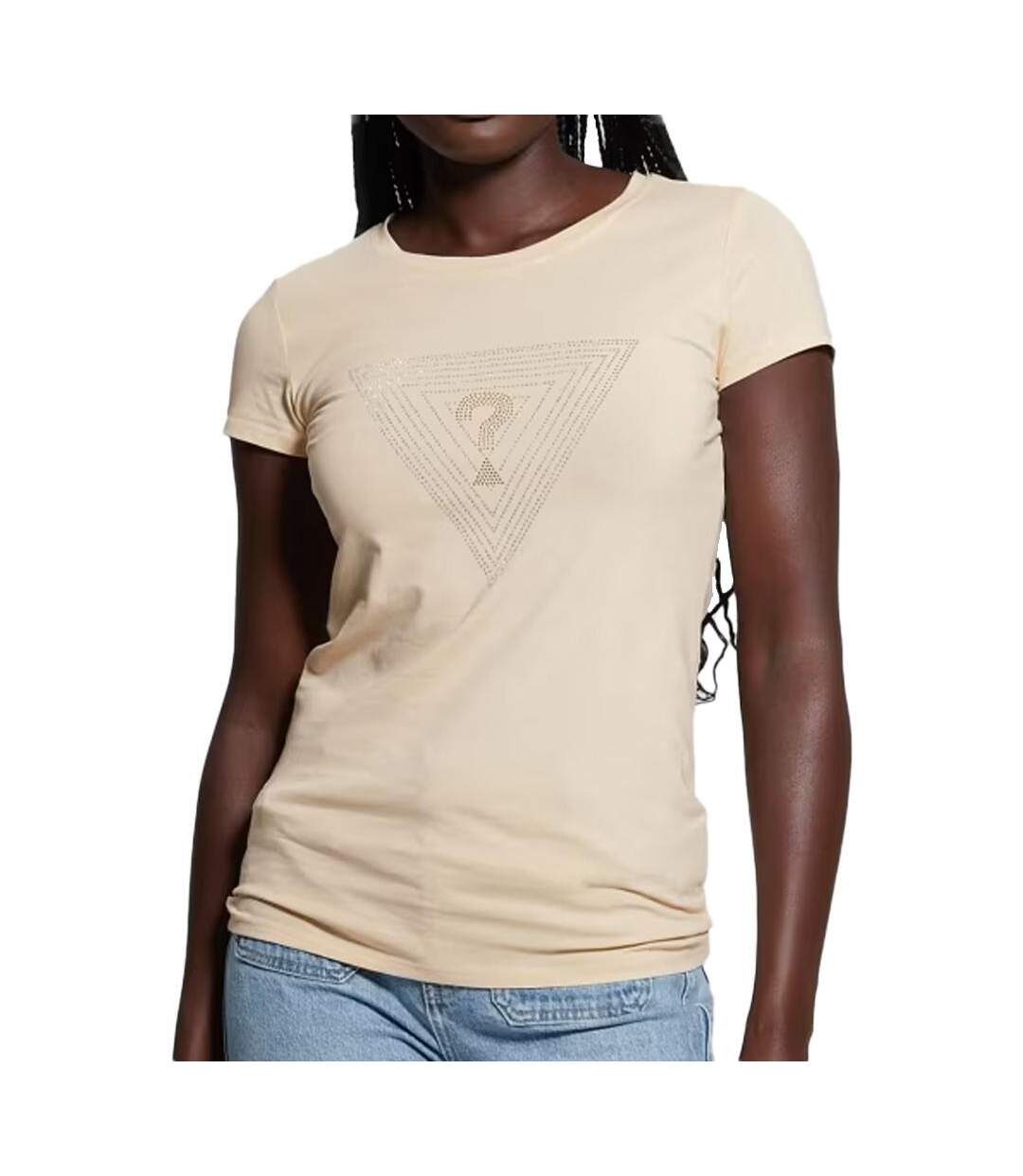 T-shirt Beige Femme Guess Triangle Maze R3 - L