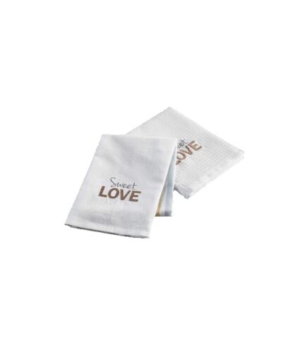 Lot de 2 Torchons Nid d'Abeille Brodé Hearty 50x70cm Blanc