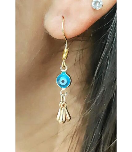 Handmade Evil Eye Protection Greek Lucky Eye Gold Dangle Drop Earrings