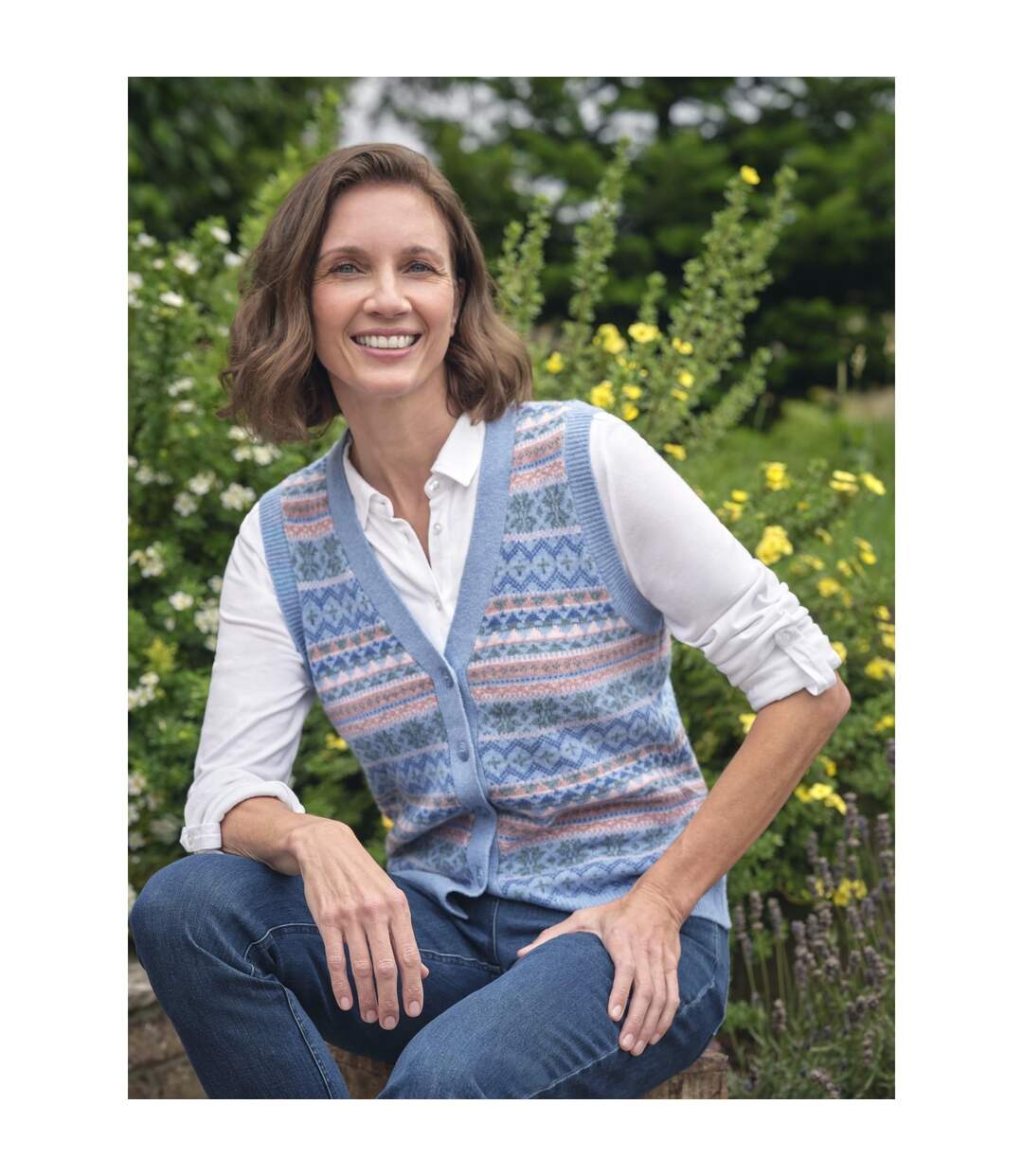 Womens/ladies Fair Isle Button Waistcoat Blue Multicoloured WoolOvers-1