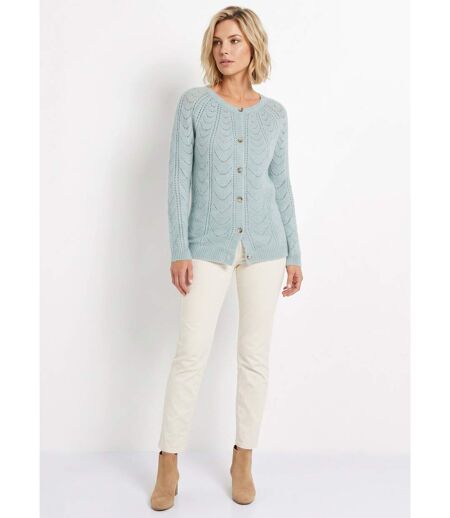 Gilet cardigan boutonné chiné ajouré col rond