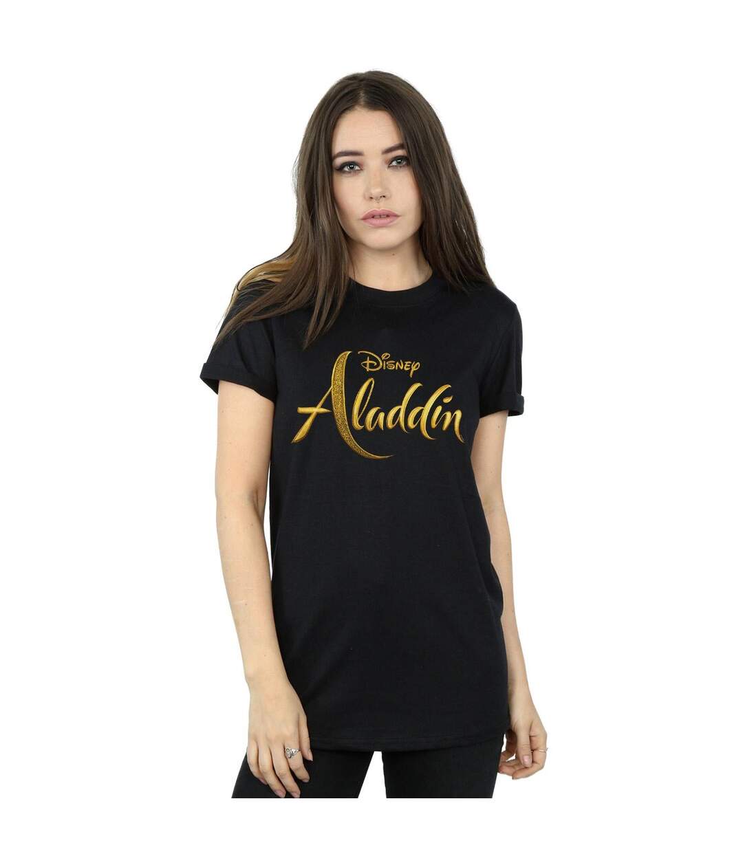 Disney Womens/Ladies Aladdin Movie Logo Cotton Boyfriend T-Shirt (Noir) - UTBI8289-2