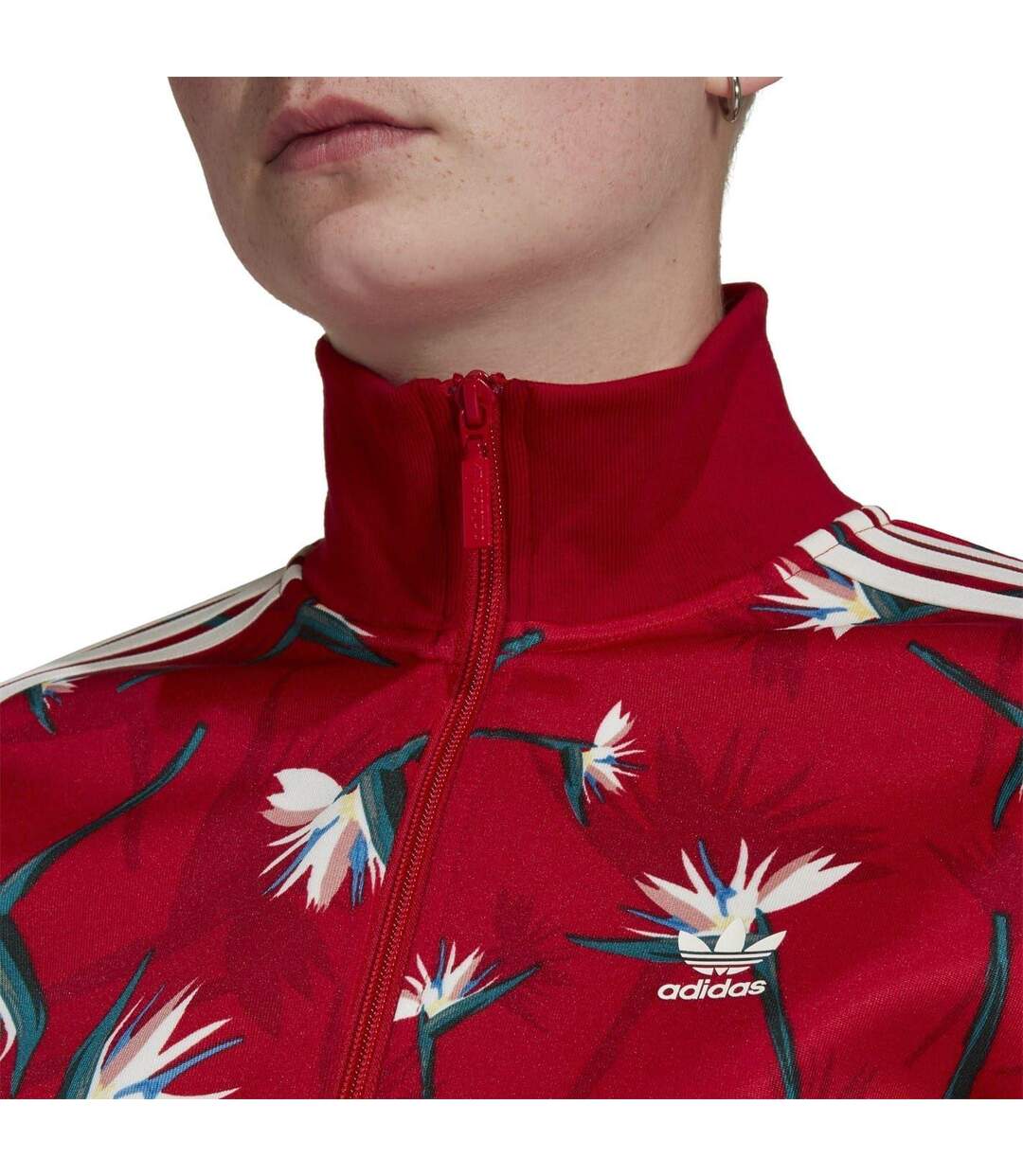 Womens/ladies Originals Floral Bell Sleeve Track Top Red Adidas-4