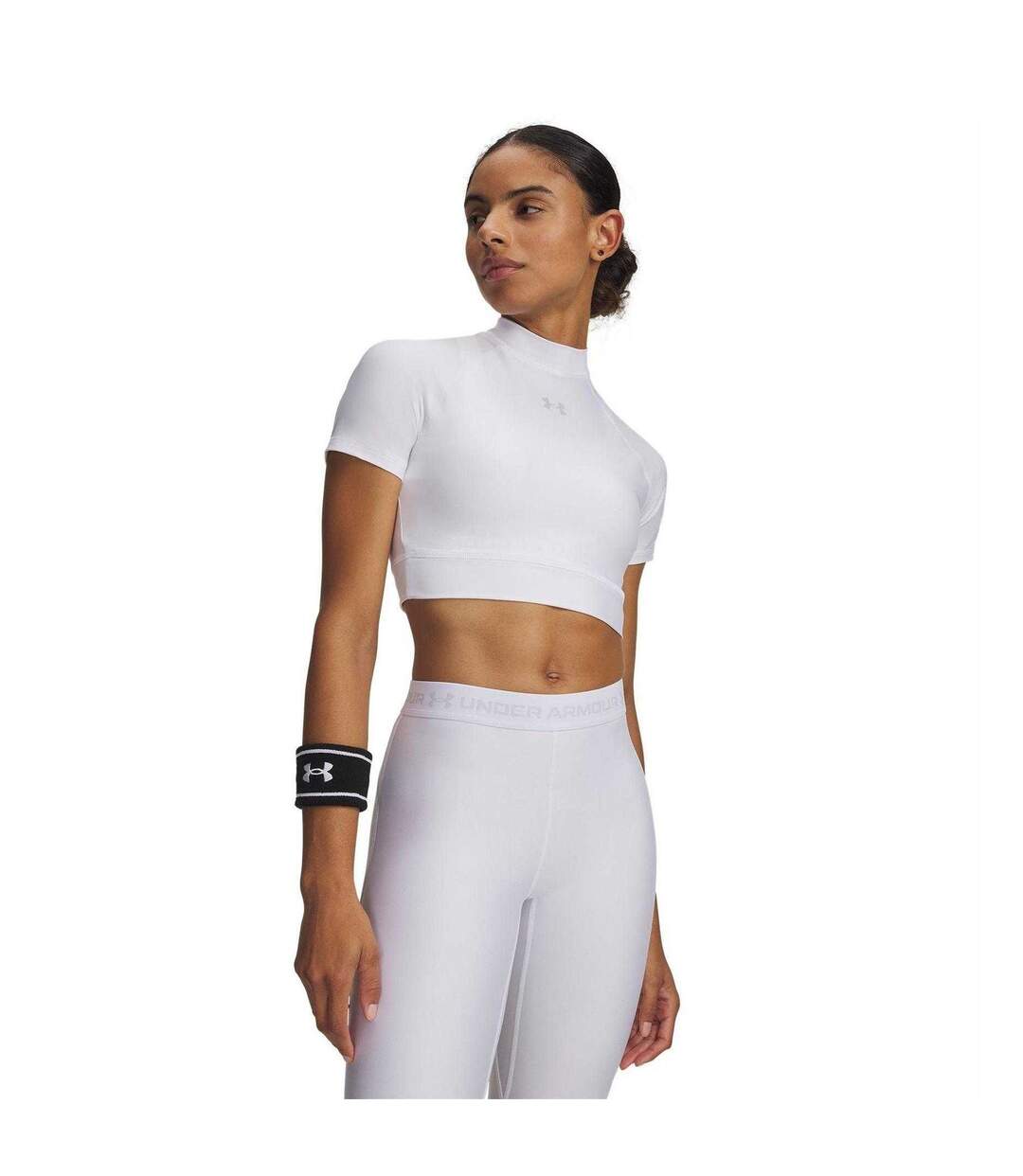 Womens/ladies Heatgear Crop Top White Under Armour-1
