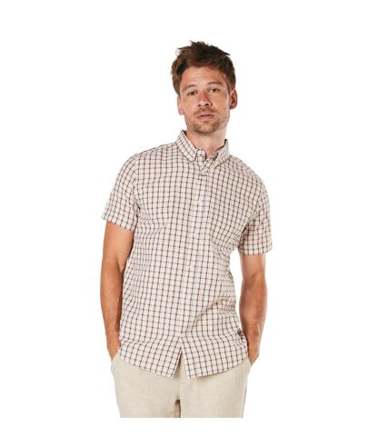 Mens sail checked short-sleeved shirt beige Maine