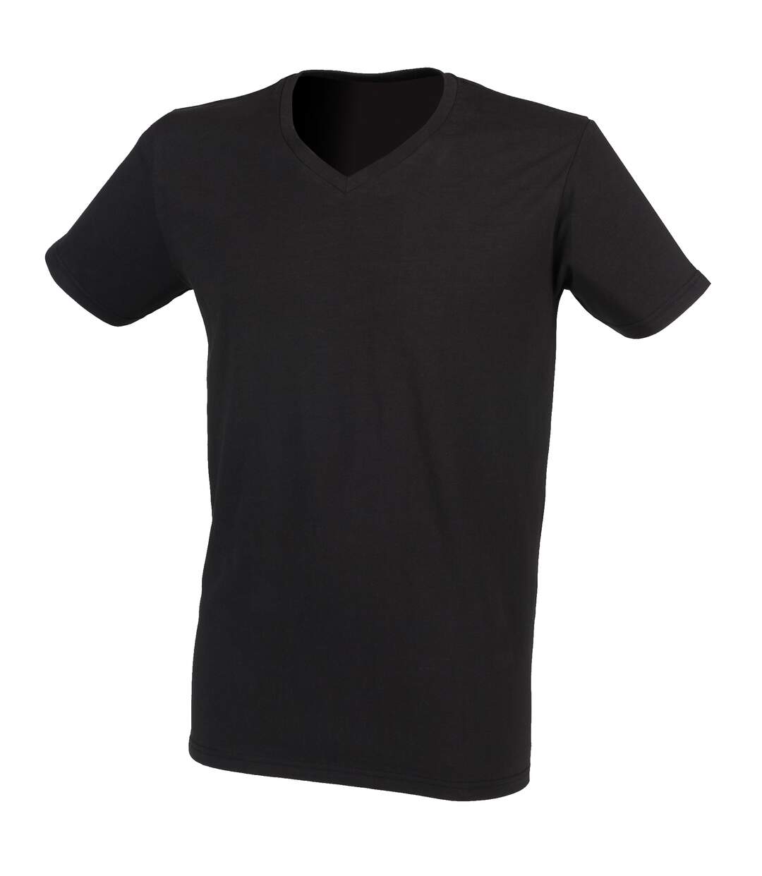 Skinni Fit Men Mens Feel Good Stretch V-neck Short Sleeve T-Shirt (Black)