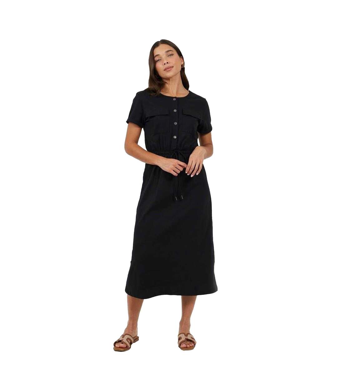 Womens/ladies Crew Neck Midi Shirt Dress Black Brave Soul-1