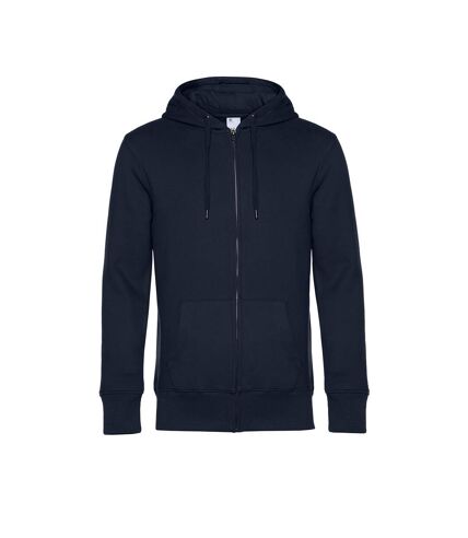 Mens king zipped hooded sweat navy blue B&C