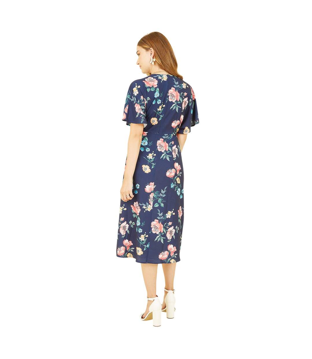 Robe Portefeuille Manches Style Kimono Motif/style Floral Femme Bleu Marine Yumi-3