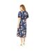 Robe Portefeuille Manches Style Kimono Motif/style Floral Femme Bleu Marine Yumi-3
