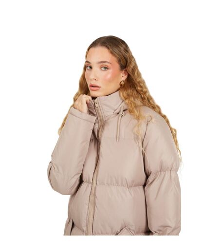 Doudoune À Capuche Motif/style Rembourré Femme Beige Gris Brave Soul