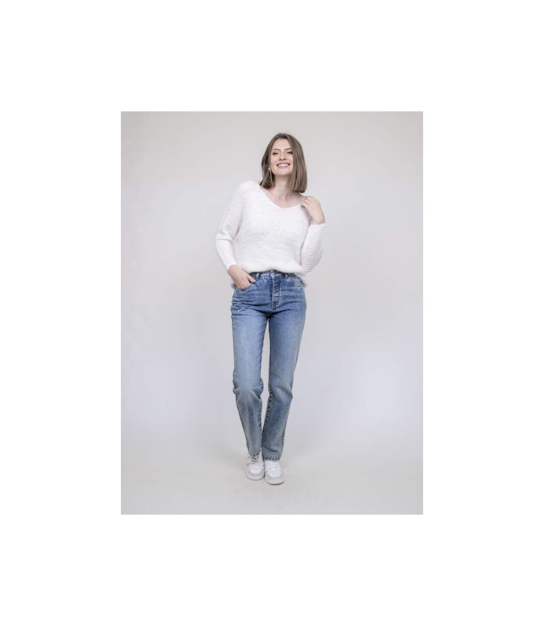 Pull col V maille chenille KRISTINA - Dona X Lisa-4