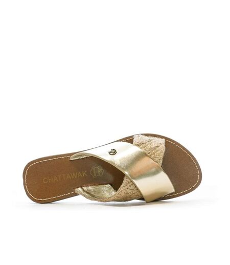 Claquettes croisées dorées femme chattawak brana