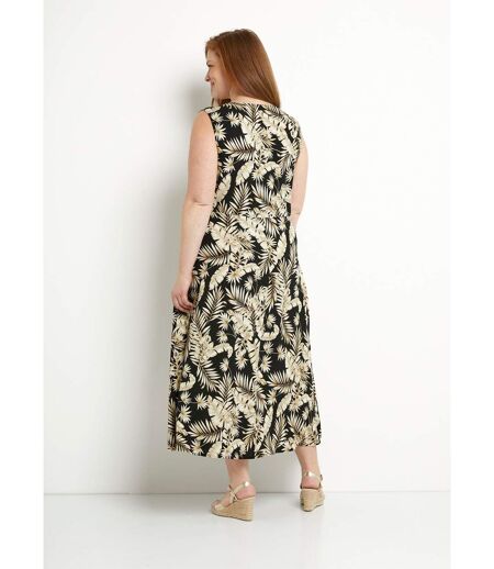 Robe longue sans manches évasée imprimé feuillage