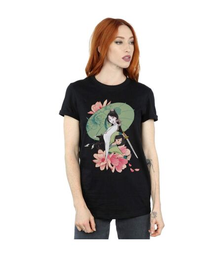 Disney Femme/Les femmes Mulan Magnolia Collage Coton Boyfriend T-Shirt (Noir) - UTBI49675