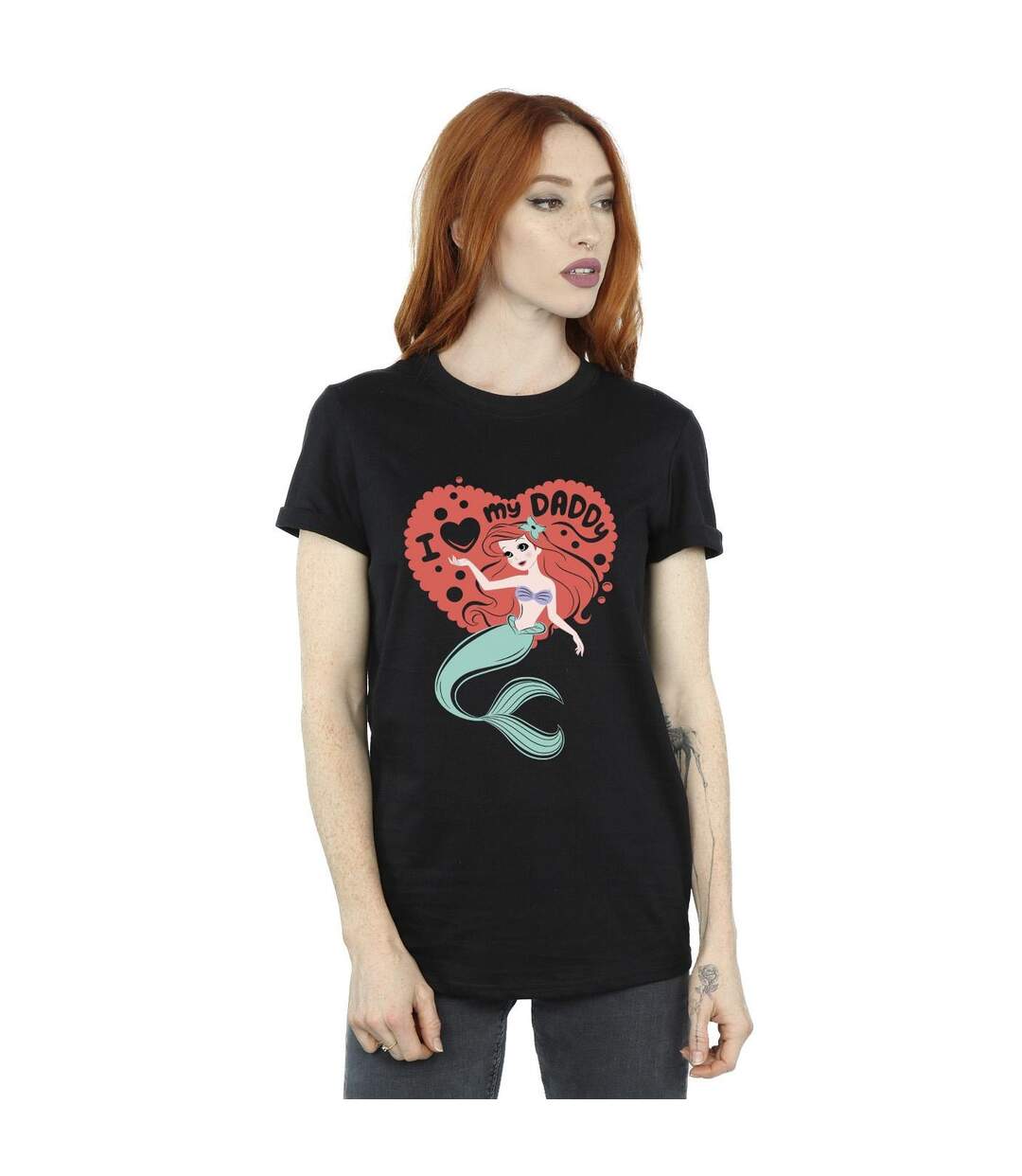 Disney Femme/Ladies The Little Mermaid Love Daddy Cotton Boyfriend T-Shirt (Noir) - UTBI30984-2