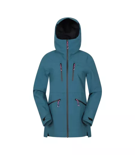 Womens/ladies Tempest Waterproof 3 Layer Ski Jacket Teal Mountain Warehouse