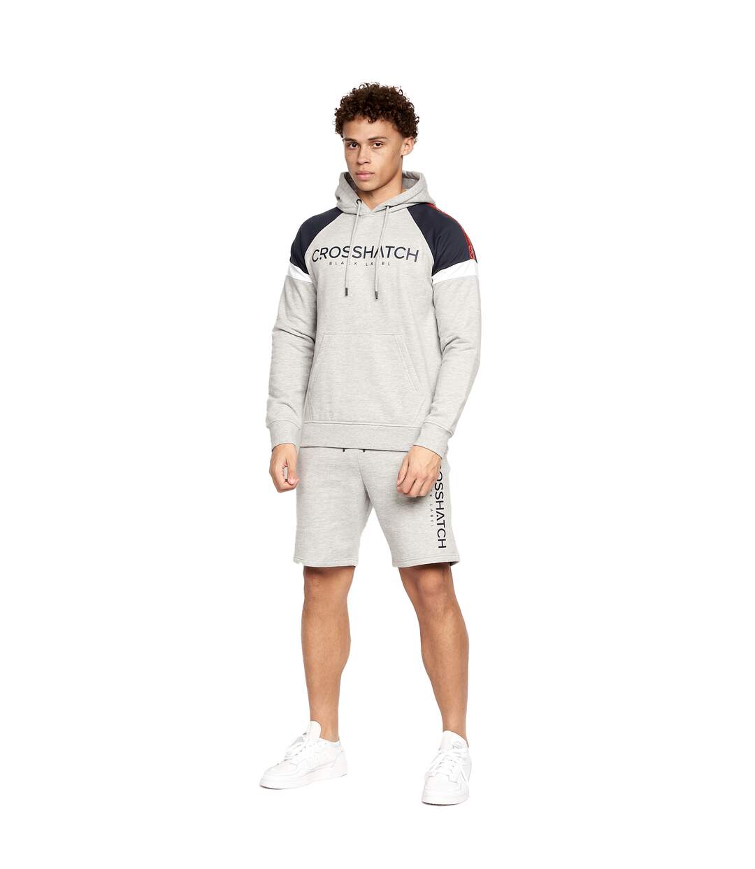 Ensemble sweat à capuche et short reginald homme gris chiné Crosshatch-1