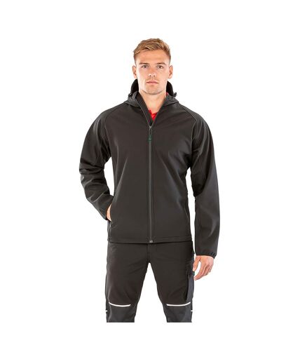 Result Mens Hooded 3 Layer Recycled Soft Shell Jacket (Black)