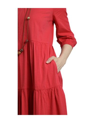 Womens/ladies margo seersucker tiered midi dress crimson Weird Fish