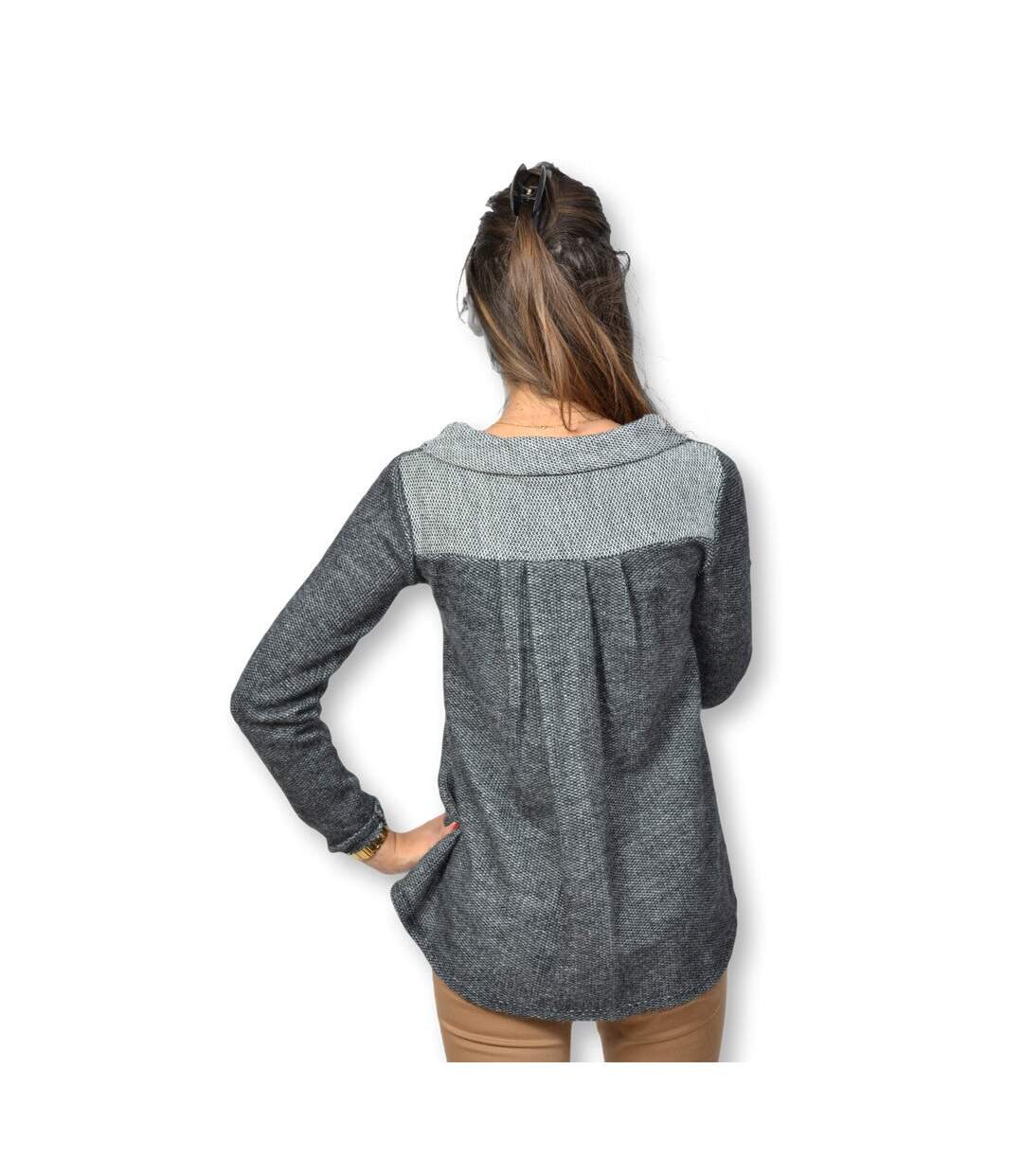 Pull femme manches longues de couleur gris col boule-2