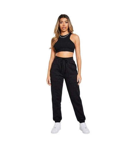 Womens/ladies Racer Crop Top Black Missy Empire