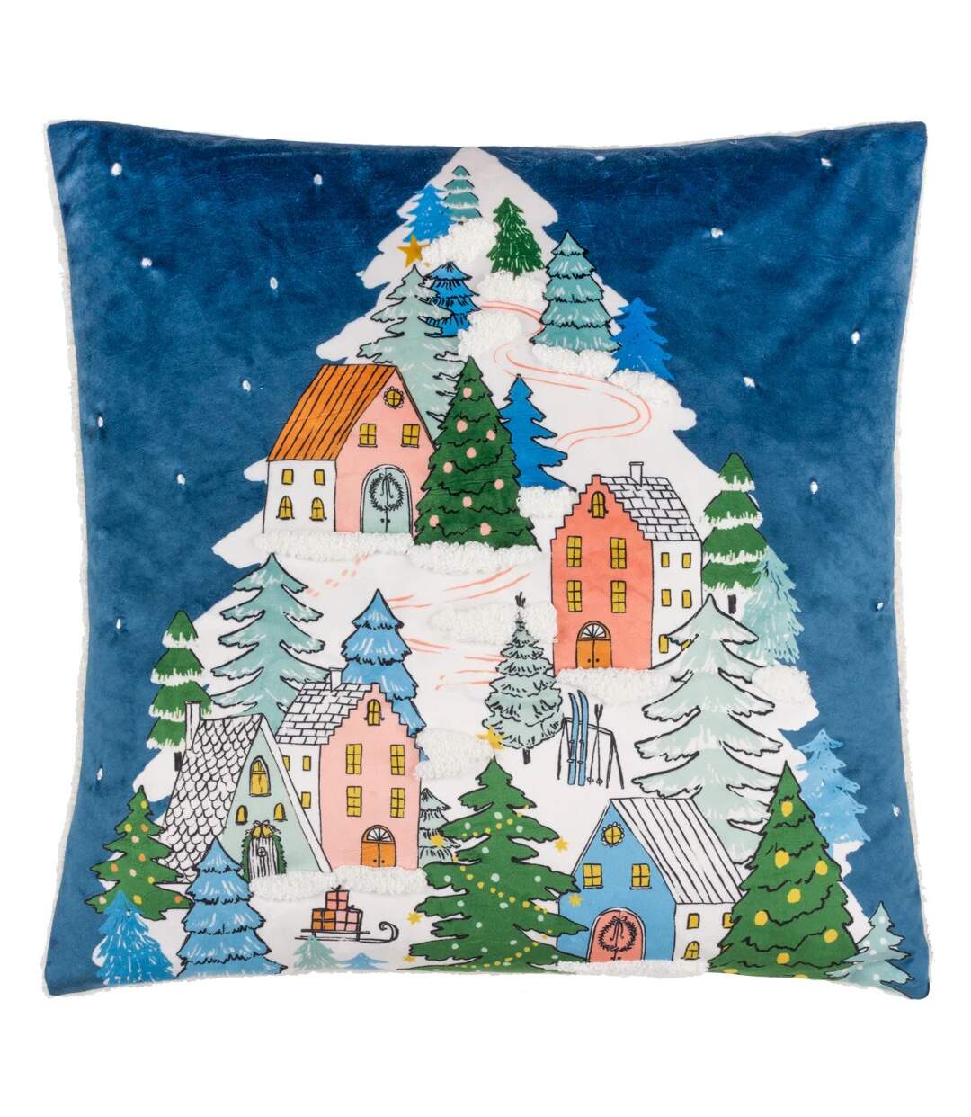 Snowy village tree bouclé cushion cover 45cm x 45cm midnight Furn