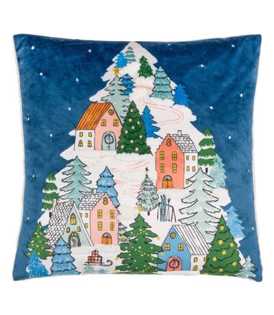 Housse de coussin snowy village tree 45 cm x 45 cm bleu nuit Furn Furn